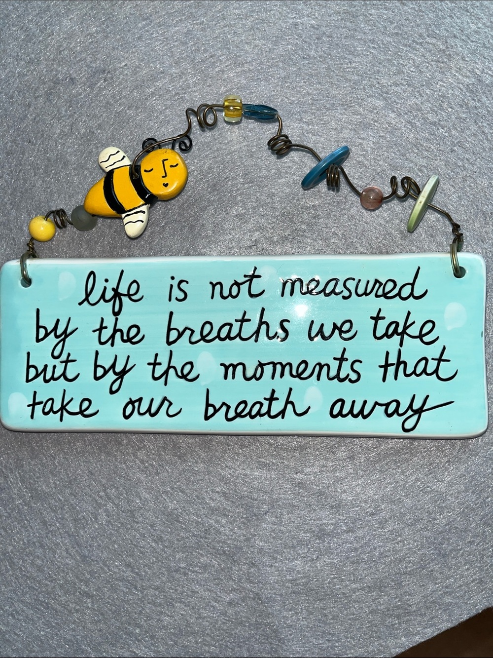 Silvestri Turquoise Ceramic Wall Plaque with Yellow Bee Accent